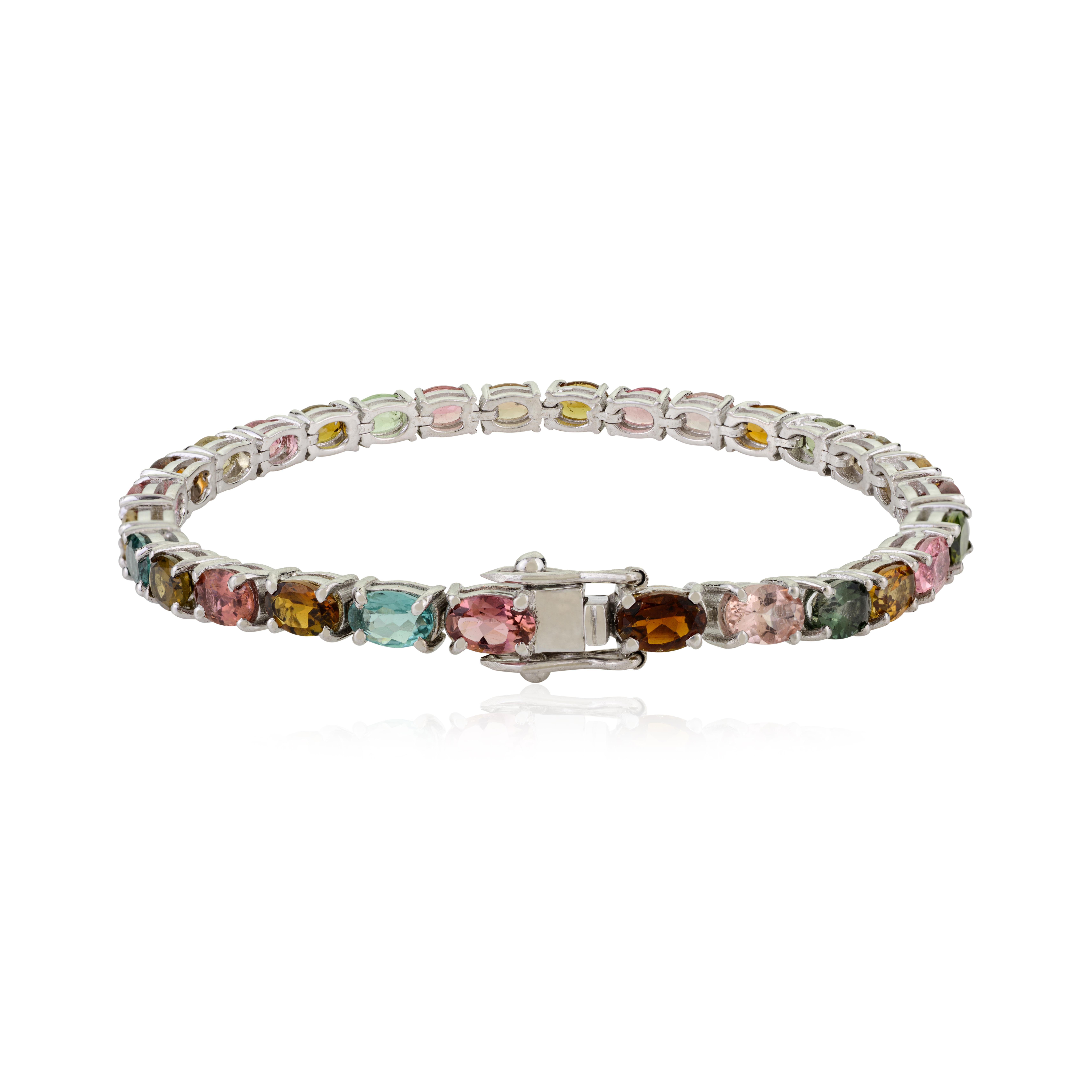 Taglio ovale Bracciale tennis con taglio ovale con tormalina multipla naturale da 13,5 carati in A. Silver in vendita