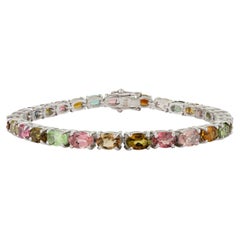 Bracciale tennis con taglio ovale con tormalina multipla naturale da 13,5 carati in A. Silver