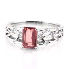 1.35 Carat Natural Padparadscha Sapphire and Diamond Ring Set in Platinum