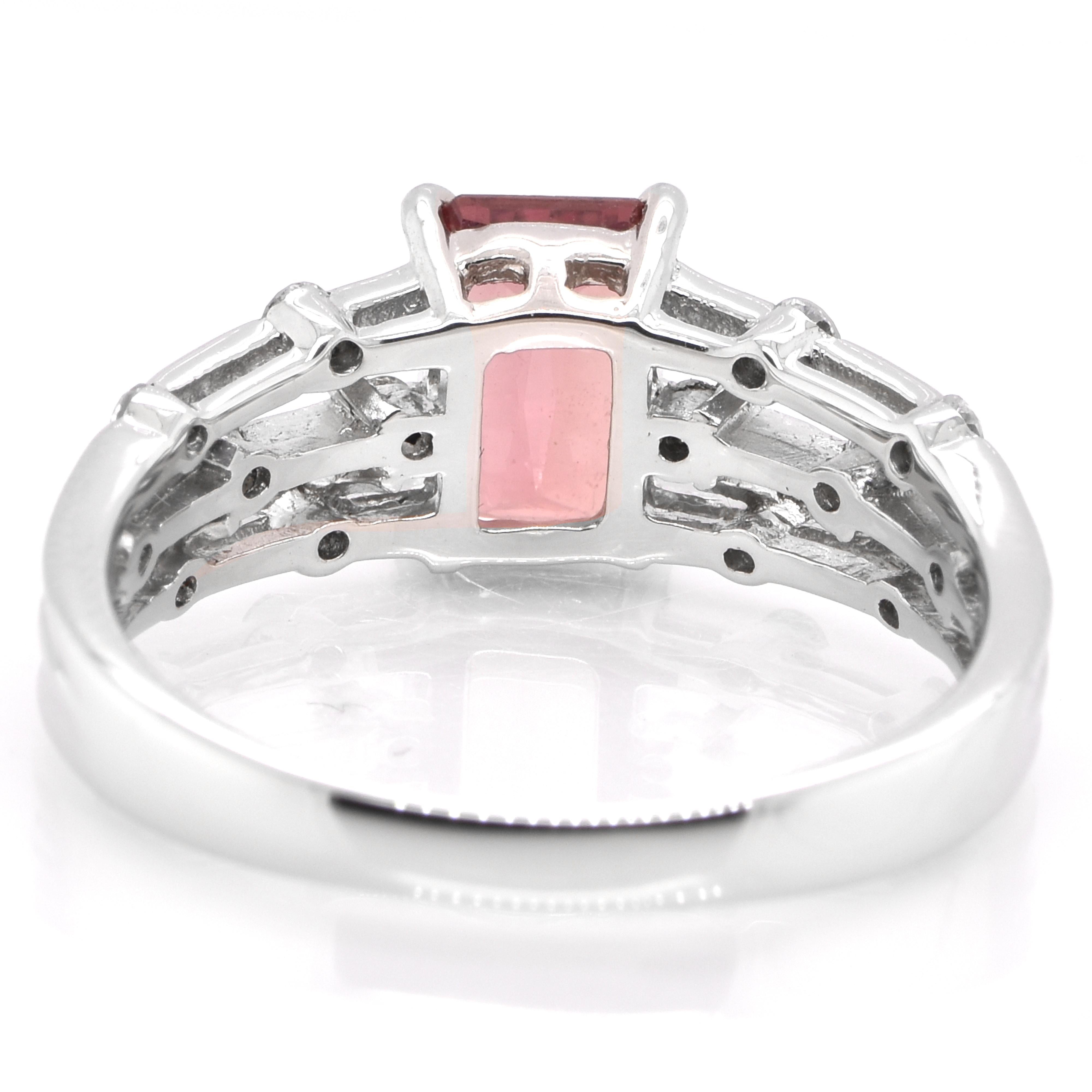 Women's 1.35 Carat Natural Padparadscha Sapphire and Diamond Ring Set in Platinum For Sale