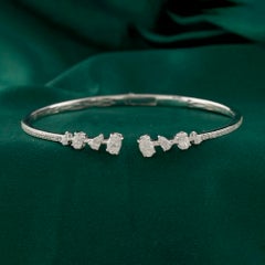 1.35 Carat Natural Pear Diamond Scattered Cluster Cuff Bangle in 18K White Gold