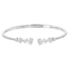 1.35 Carat Natural Pear Diamond Scattered Cluster Cuff Bangle in 18K White Gold
