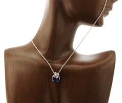 1,35 Quilates Zafiro Natural 0,08 Quilates Diamante Collar Flor Oro 14 Kilates