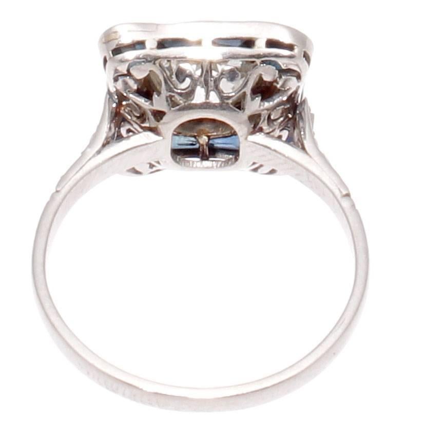 Art Deco 1.35 Carat Old European Cut Diamond Sapphire Platinum Ring