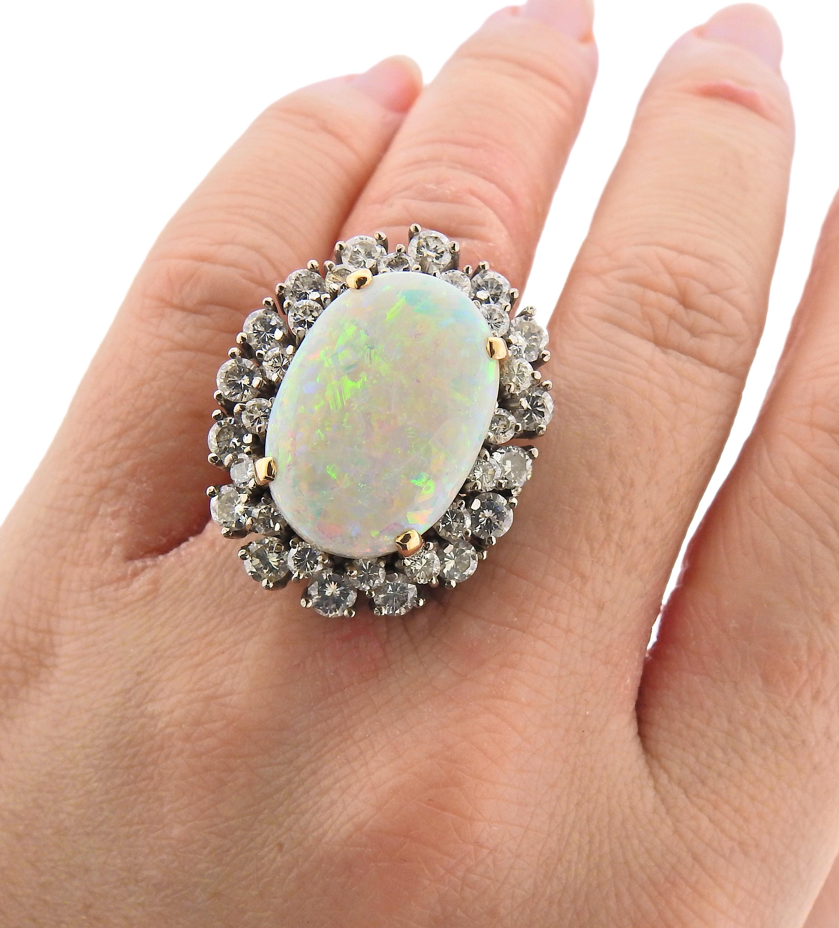Oval Cut 13.5 Carat Opal Diamond Gold Ring For Sale