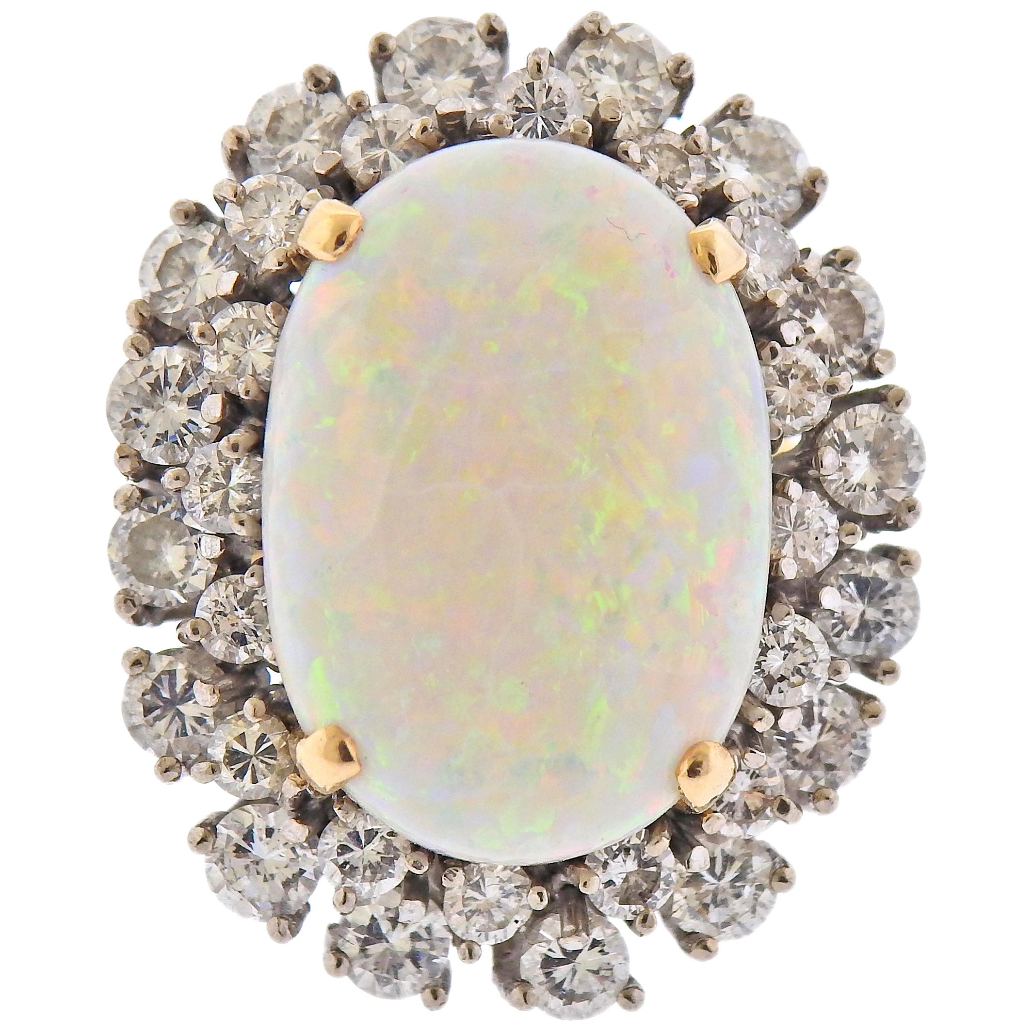 13.5 Carat Opal Diamond Gold Ring For Sale