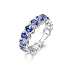 1.35 Carat Oval Cut Blue Sapphire Half Eternity Ring