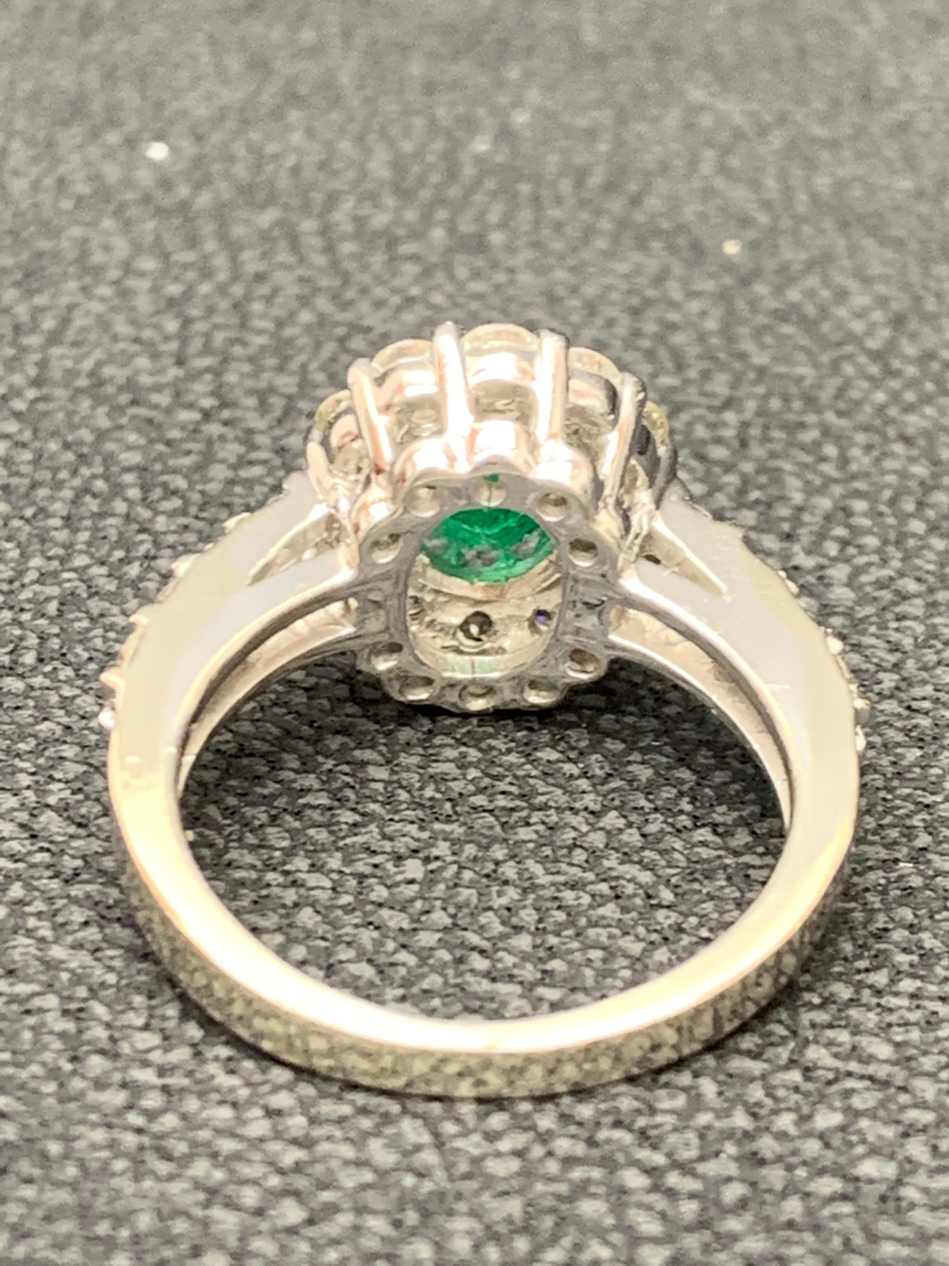 1.35 Carat Oval Cut Emerald and Diamond Engagement Ring in 14K White Gold For Sale 6