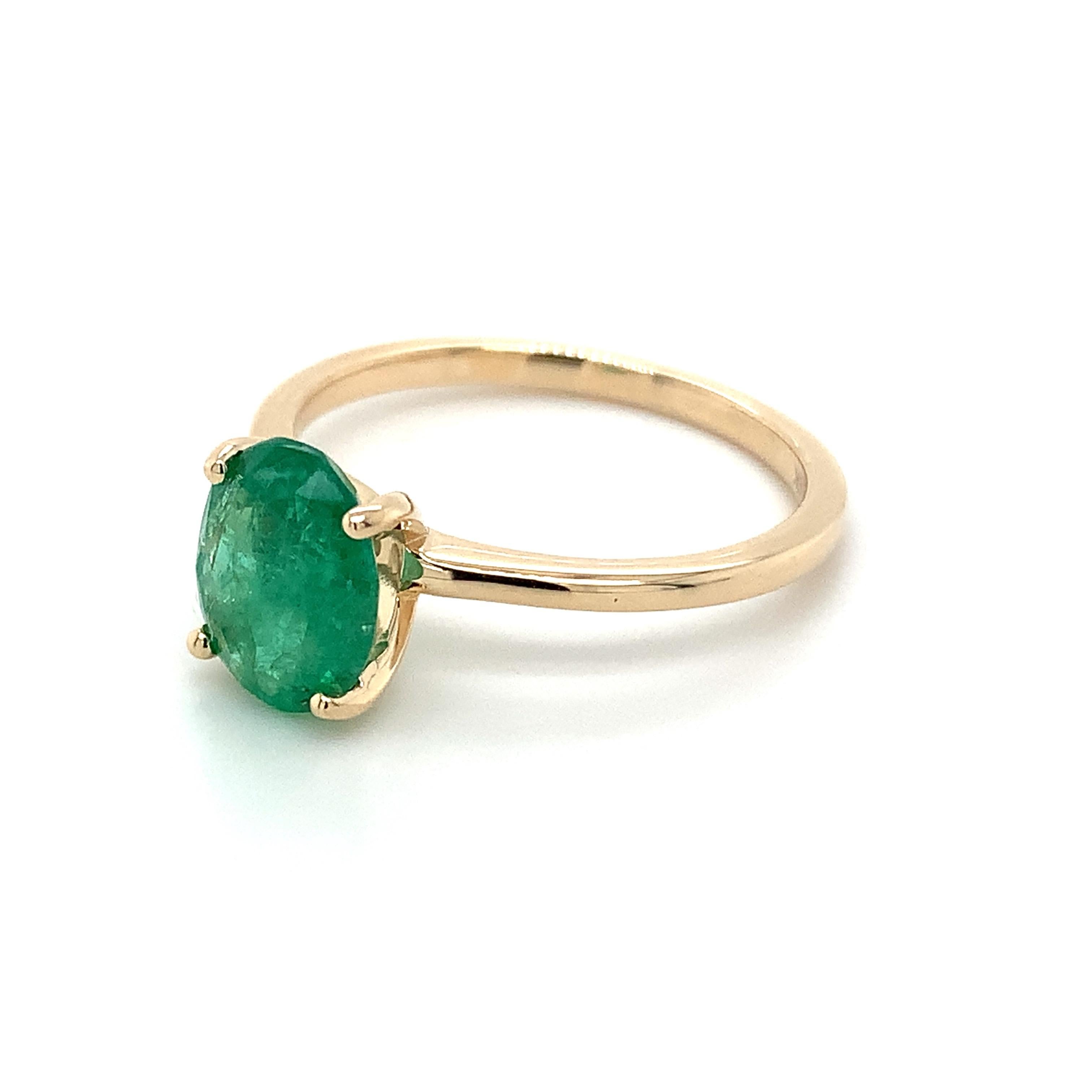 Oval cut Emerald gemstone beautifully crafted in a 10K yellow gold ring.

With a vibrant green color hue. The birthstone for May is a symbol of renewed spring growth. Explore a vast range of precious stone Jewelry in our store. 

Centre stone is an
