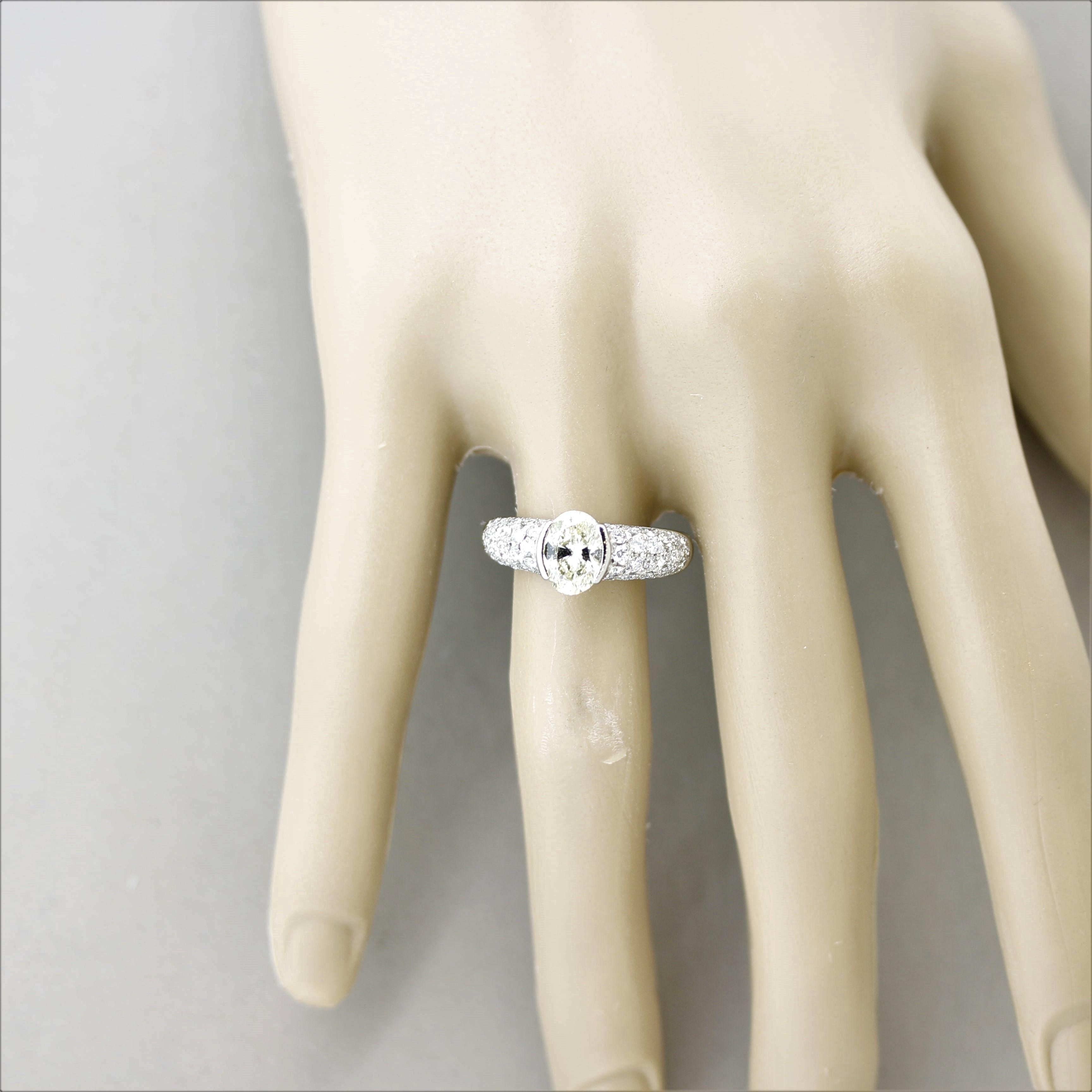 1.35 Carat Oval-Shape Diamond Platinum Ring For Sale 1