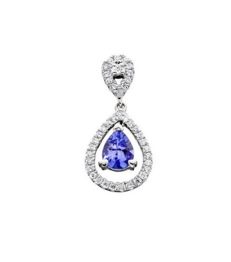 Pear Cut 1.35 Carat Pear and Round Cut Tanzanite and Diamond Earrings in 14 Karat Gold For Sale