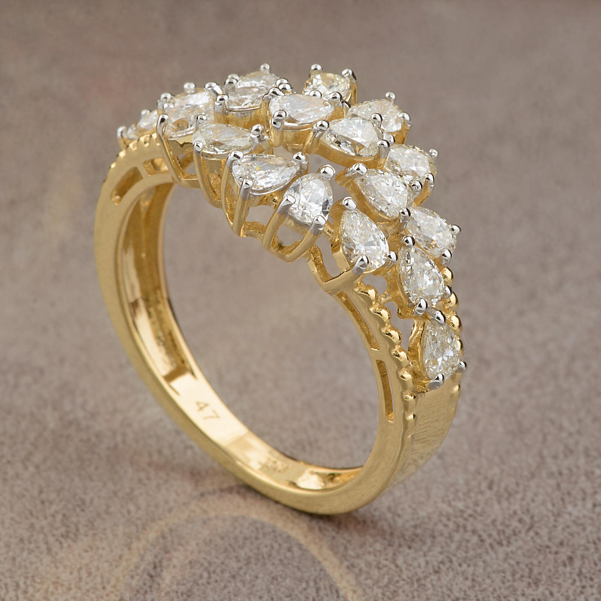 Modern 1.35 Carat Pear Diamond Cocktail Ring 14 Karat Yellow Gold Handmade Fine Jewelry For Sale