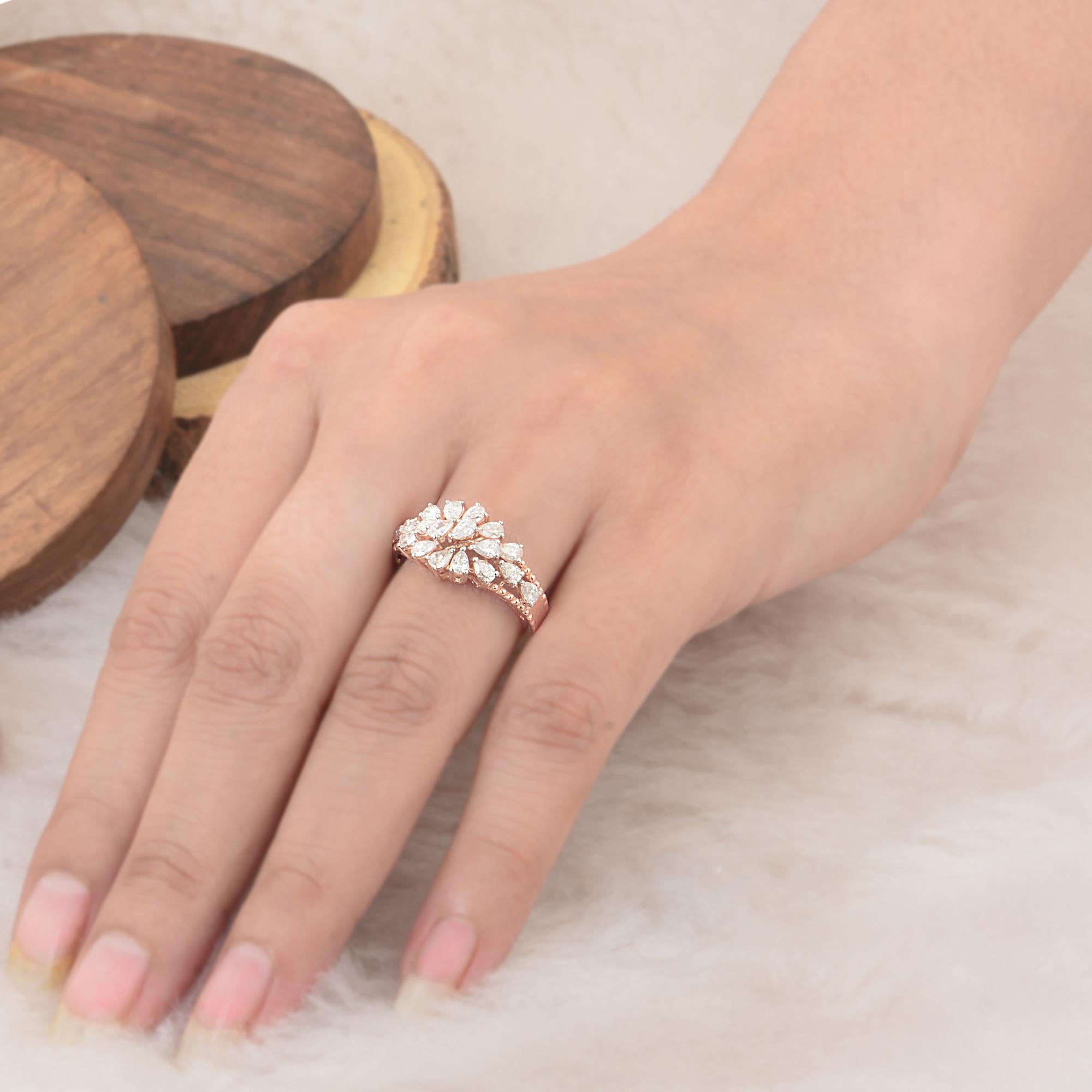 Pear Cut 1.35 Carat Pear Diamond Cocktail Ring 14 Karat Yellow Gold Handmade Fine Jewelry For Sale
