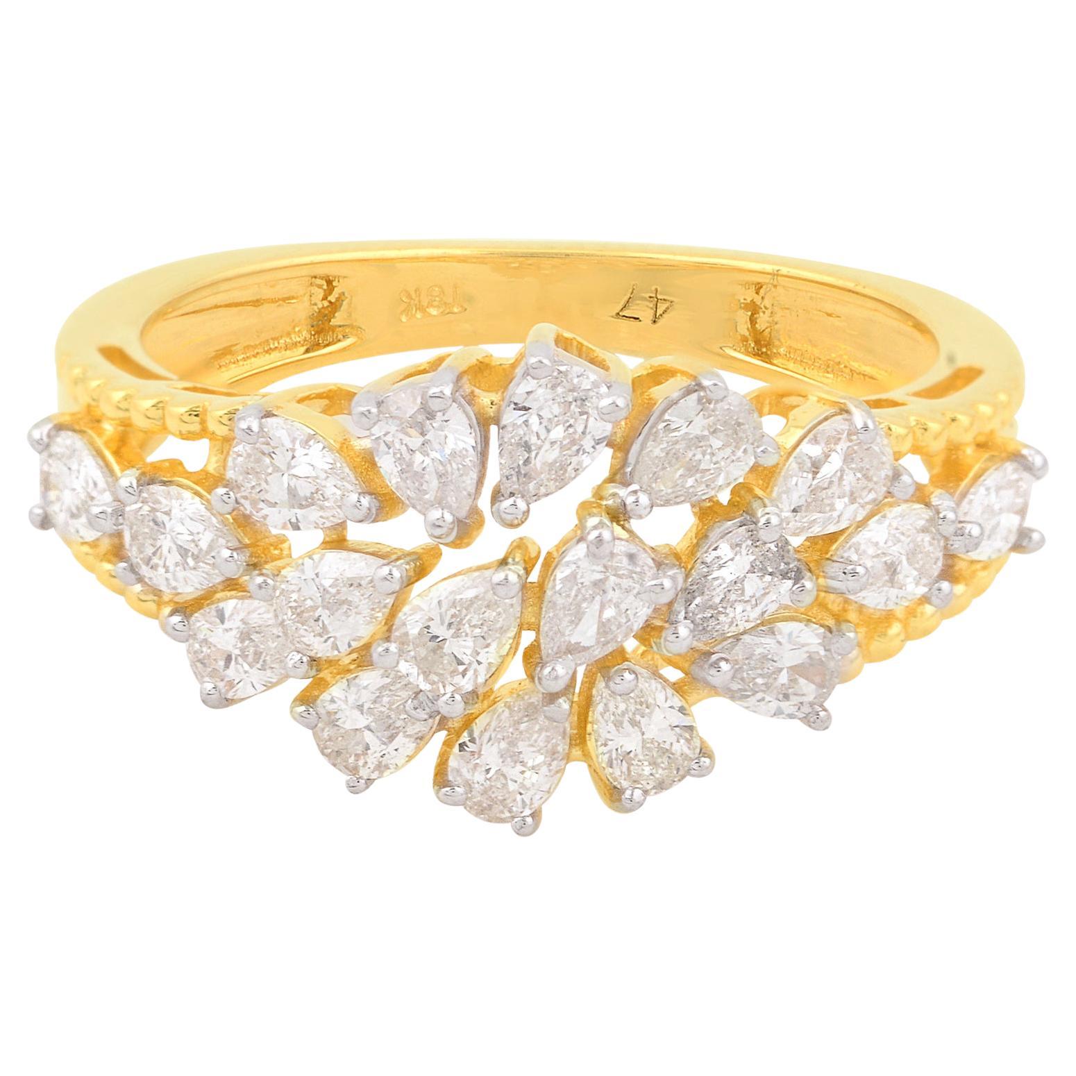 1.35 Carat Pear Diamond Cocktail Ring 18 Karat Yellow Gold Handmade Fine Jewelry For Sale