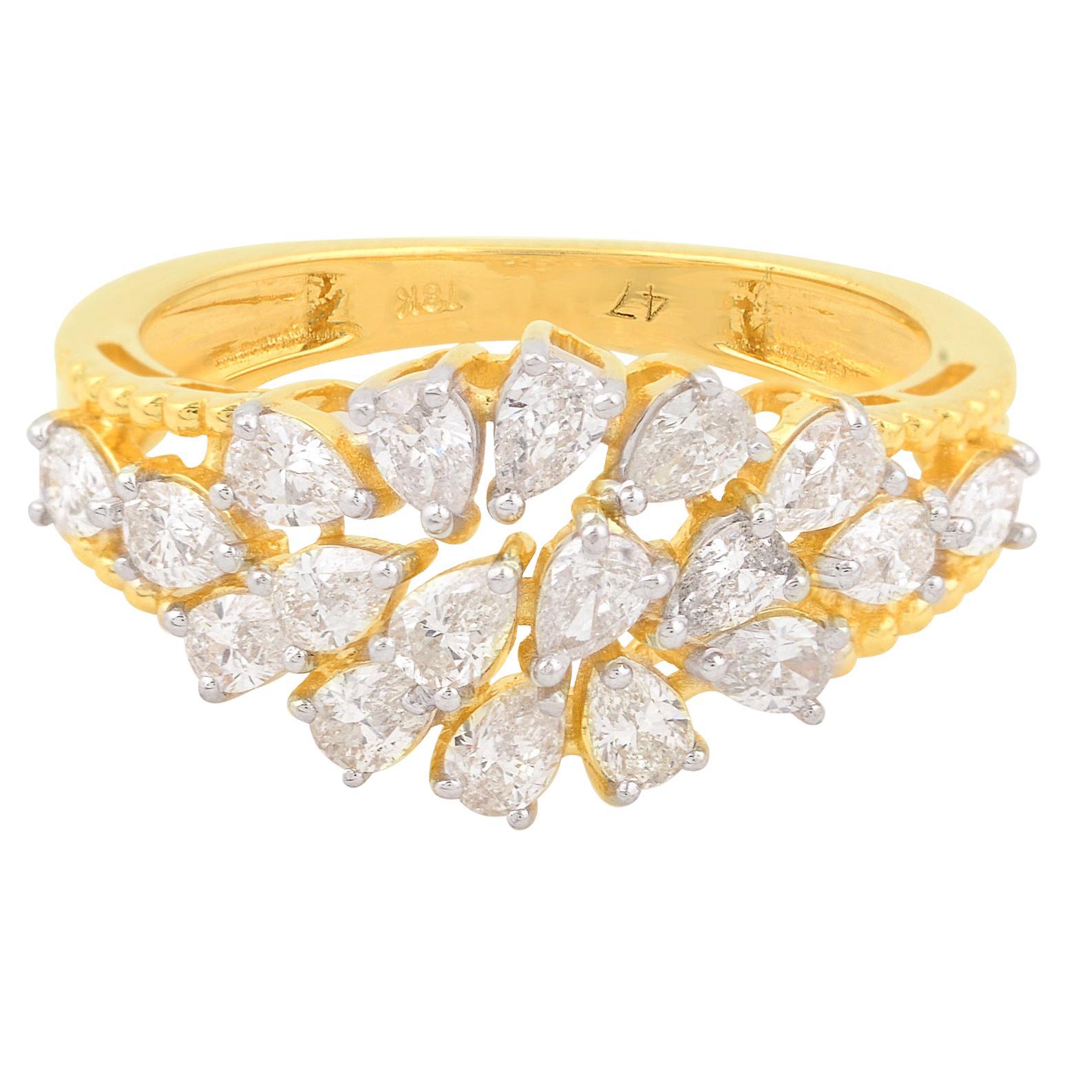 Bague cocktail en or jaune 18 carats avec diamant poire de 1,35 carat, faite à la main en vente