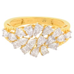 1.35 Carat Pear Diamond Cocktail Ring 18 Karat Yellow Gold Handmade Fine Jewelry