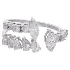 1.35 Carat Pear Marquise Diamond Cuff Ring 14 Karat White Gold Handmade Jewelry