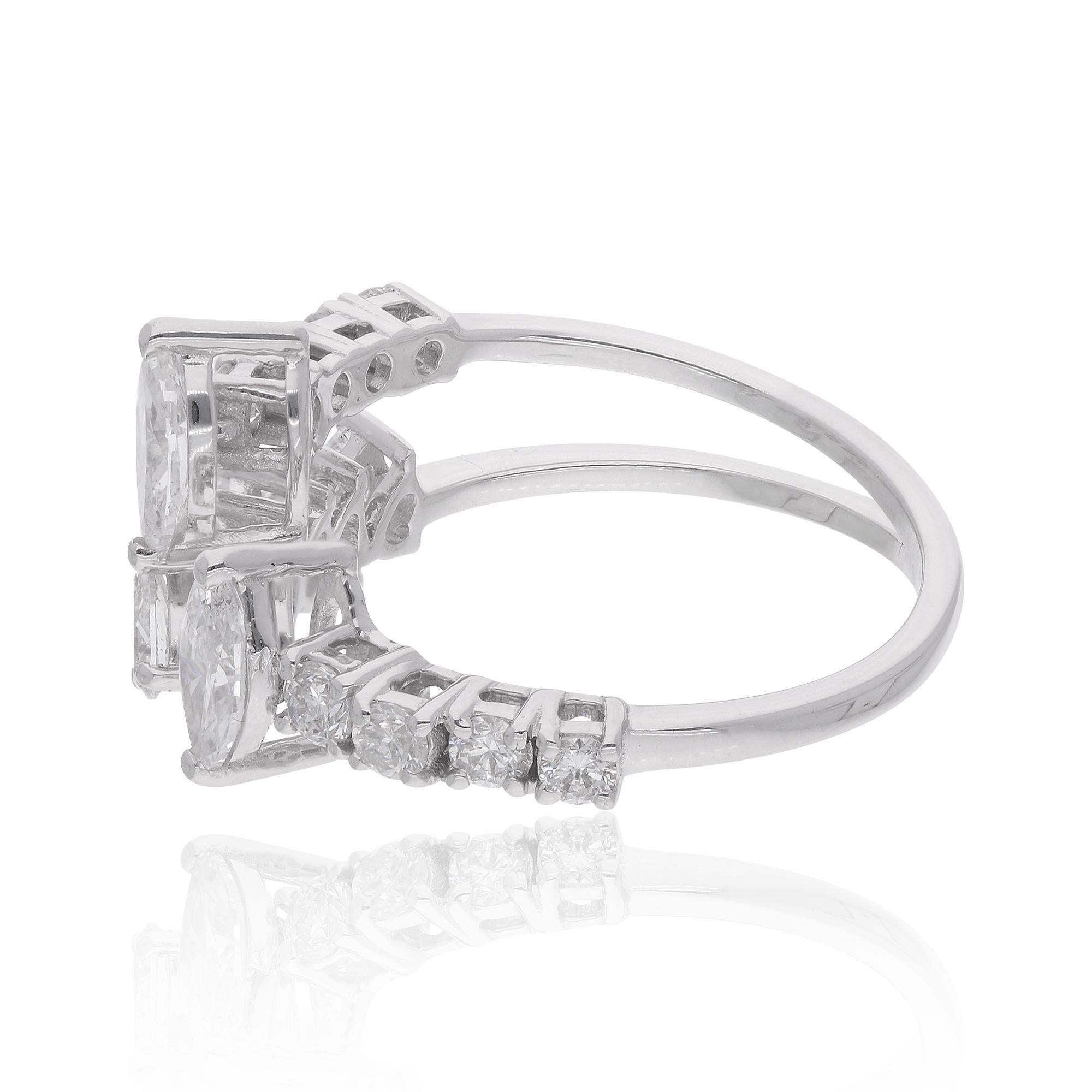 Modern 1.35 Carat Pear Marquise Diamond Cuff Ring 18 Karat White Gold Handmade Jewelry For Sale