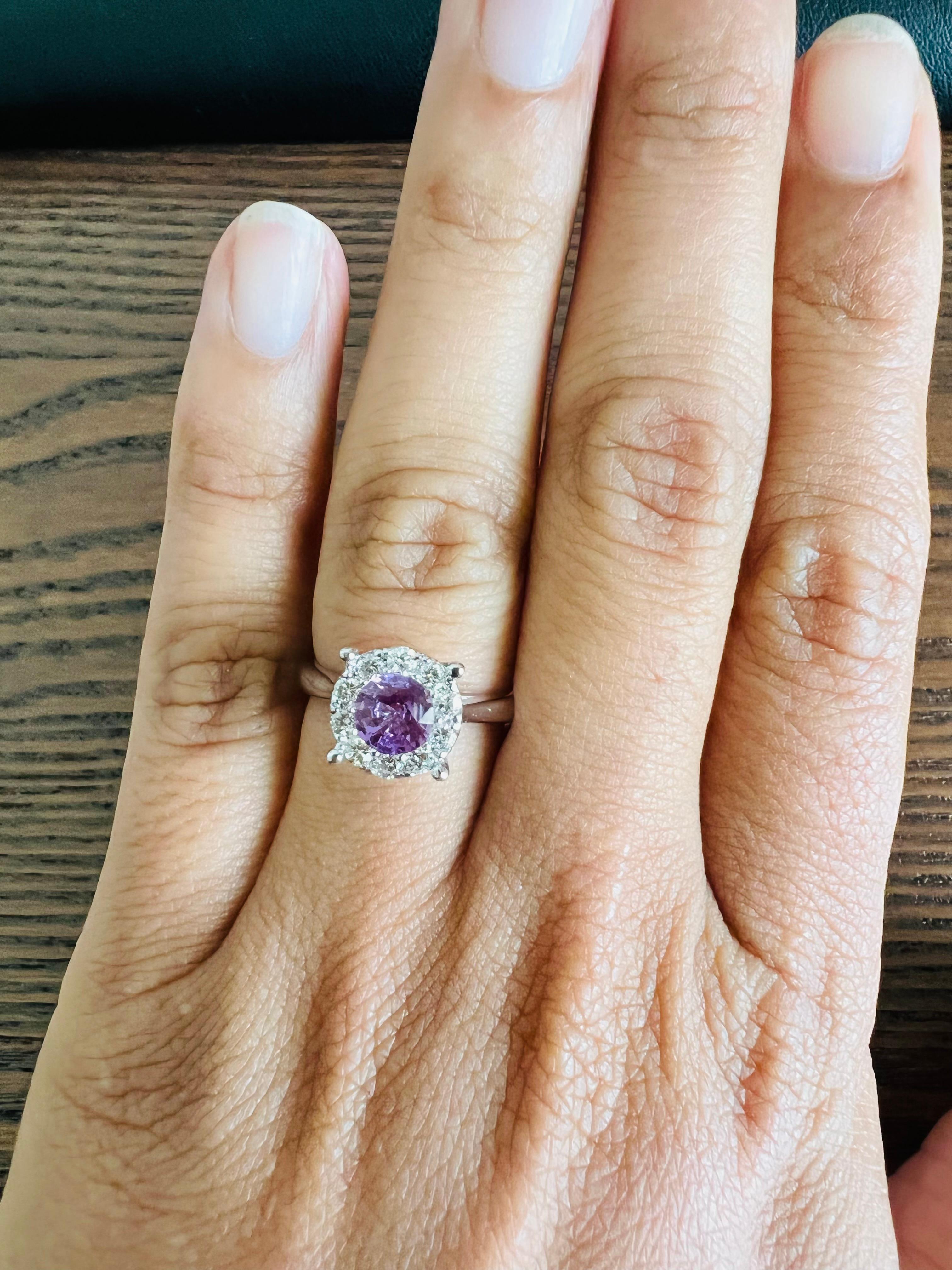 1.35 Carat Pink Sapphire Diamond 14 Karat White Gold Engagement Ring In New Condition For Sale In Los Angeles, CA