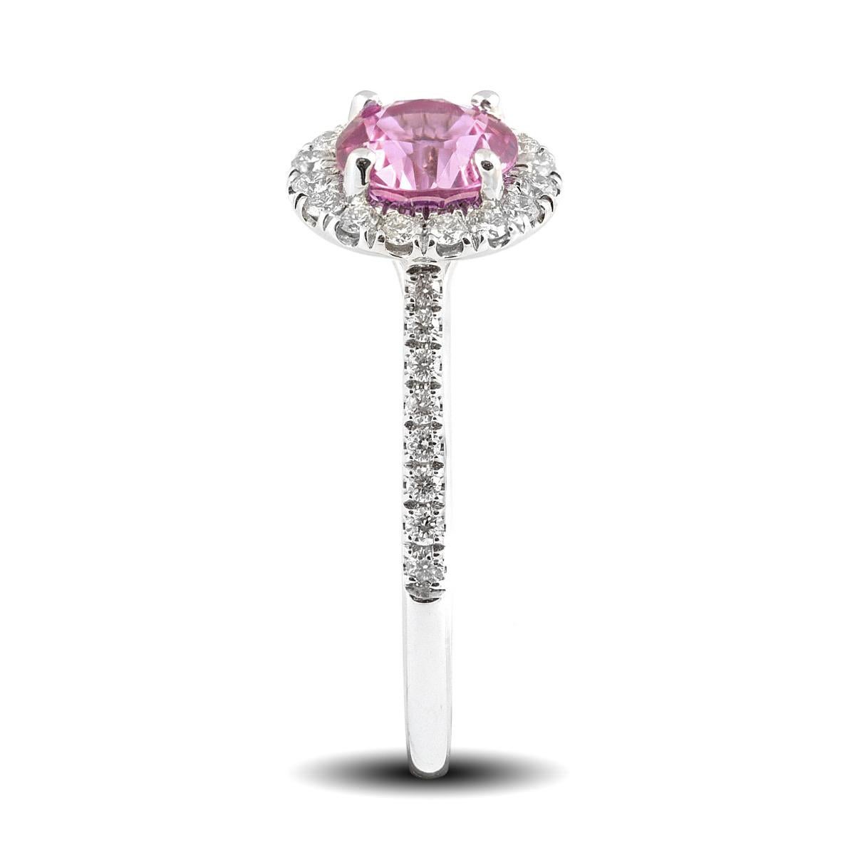 Zafiro rosa natural Piedra de 1,35 quilates engastada en anillo de oro blanco de 14 quilates con diamantes Corte mixto