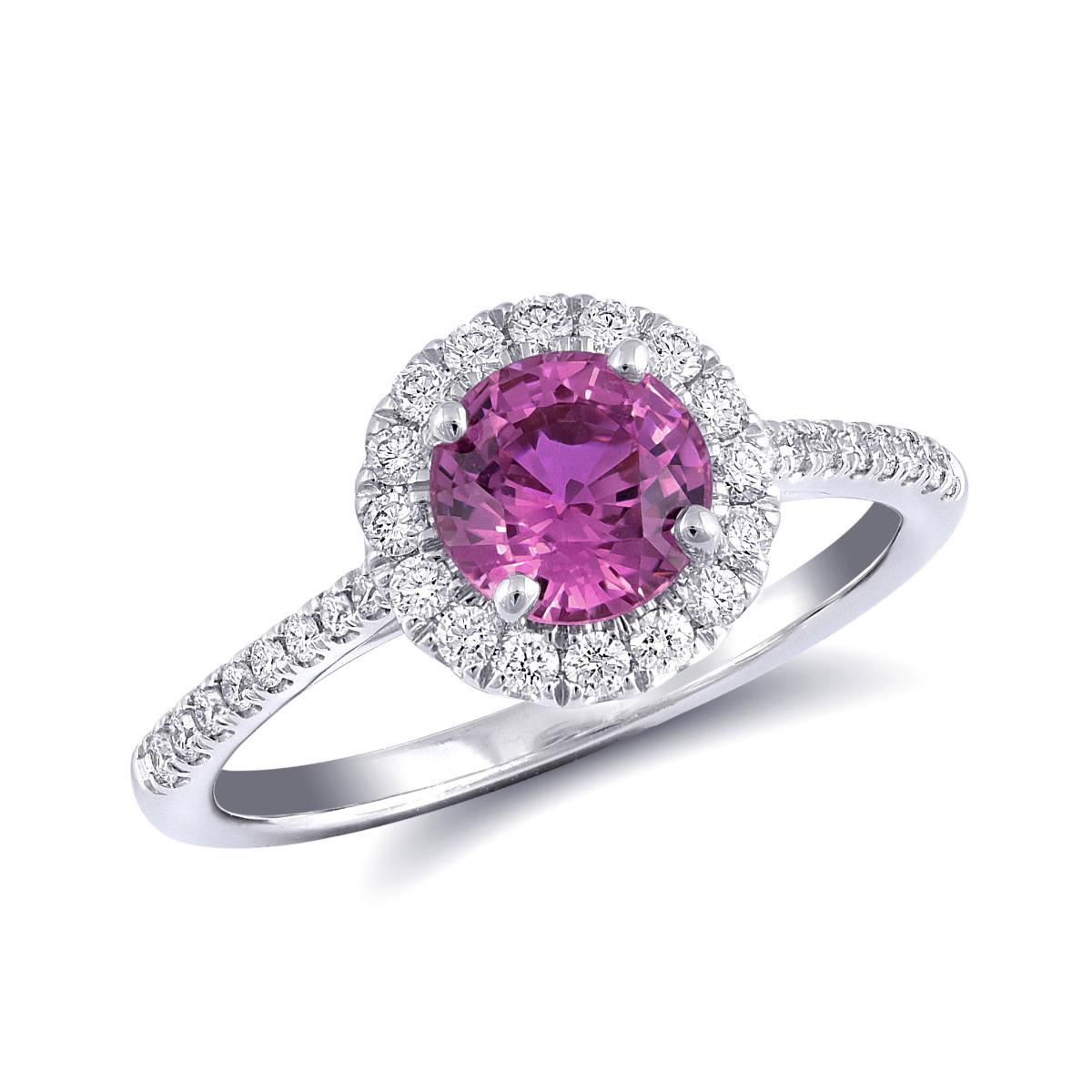 Zafiro rosa natural Piedra de 1,35 quilates engastada en anillo de oro blanco de 14 quilates con diamantes en Nuevo Estado en Los Angeles, CA