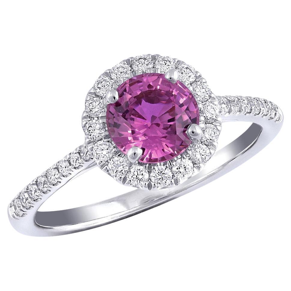  1.35 Carat Pink Sapphire Diamond set in 14K White Gold Ring