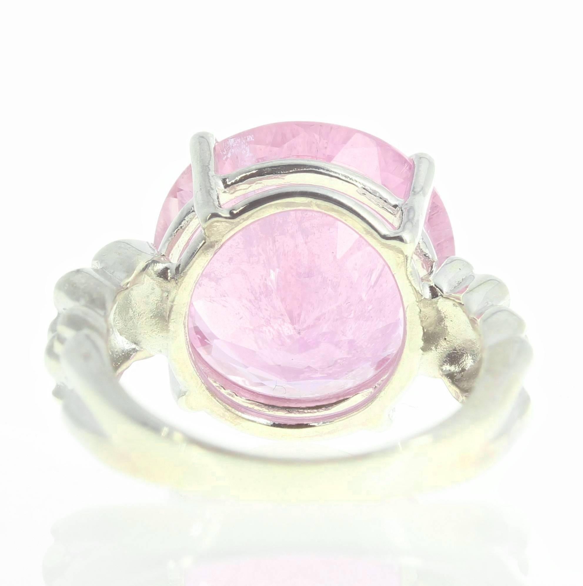 AJD Extraordinary Sparkling 13.5Ct BrightPinky Kunzite Silver Cocktail Ring In New Condition For Sale In Raleigh, NC