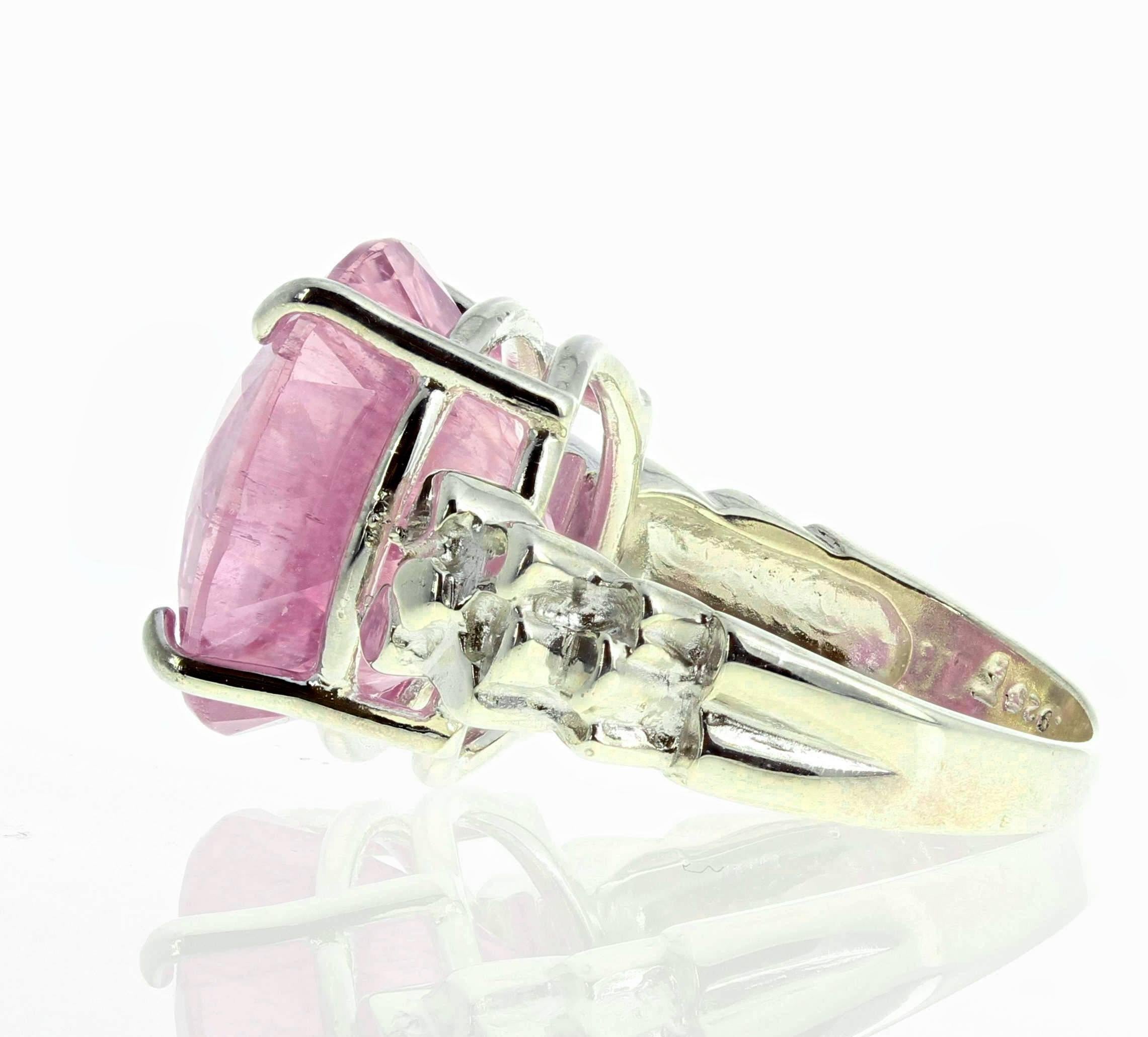 Women's or Men's AJD Extraordinary Sparkling 13.5Ct BrightPinky Kunzite Silver Cocktail Ring For Sale
