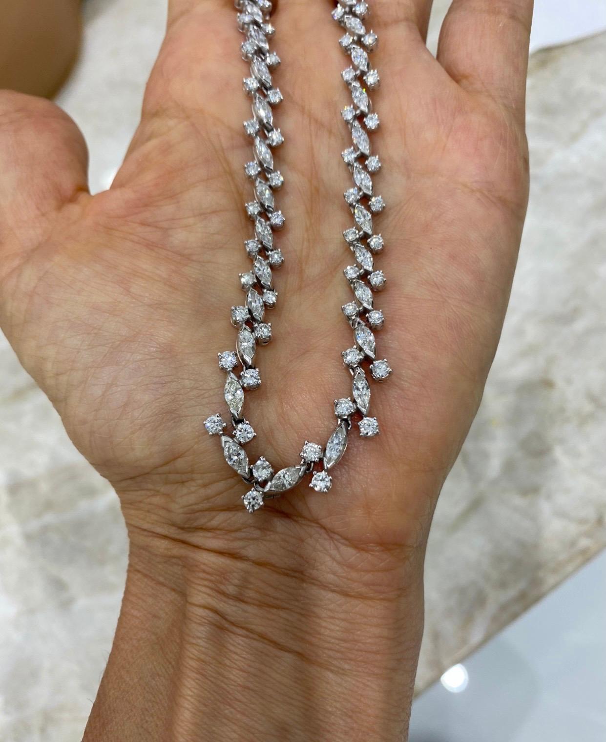 Contemporary 13.5 Carat Platinum Marquise and Brilliant Round-Cut Diamond Necklace