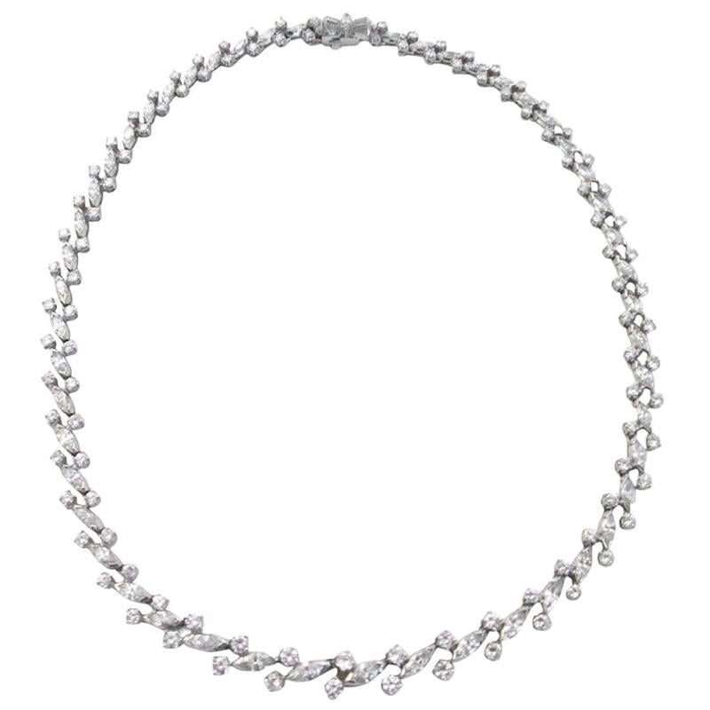 13.5 Carat Platinum Marquise and Brilliant Round-Cut Diamond Necklace