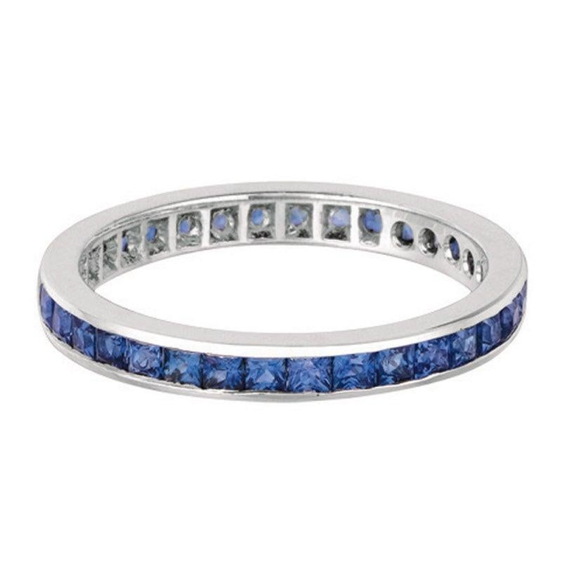 For Sale:  1.35 Carat Princess Cut Natural Sapphire Ring Band 14 Karat White Gold 3