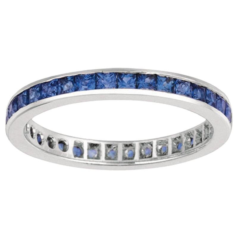 1.35 Carat Princess Cut Natural Sapphire Ring Band 14 Karat White Gold For Sale