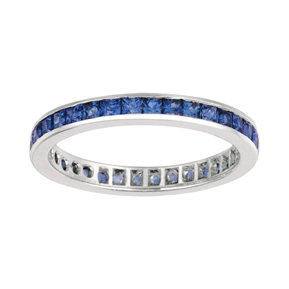 For Sale:  1.35 Carat Princess Cut Natural Sapphire Ring Band 14 Karat White Gold