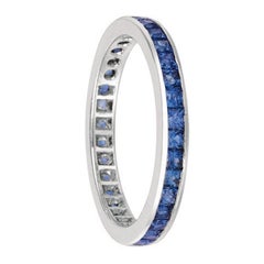 1.35 Carat Princess Cut Natural Sapphire Ring Band 14 Karat White Gold