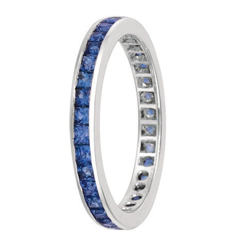 1.35 Carat Princess Cut Natural Sapphire Ring Band 14 Karat White Gold In New Condition For Sale In New York, NY