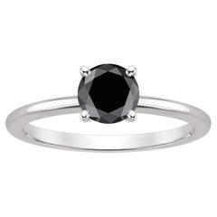 1.35 Carat Round Black Diamond Solitaire Ring in 14K White Gold
