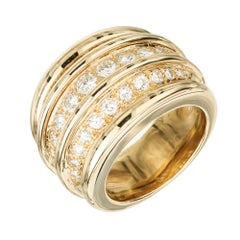 1.35 Carat Round Diamond 18k Yellow Gold Three Row Band Ring