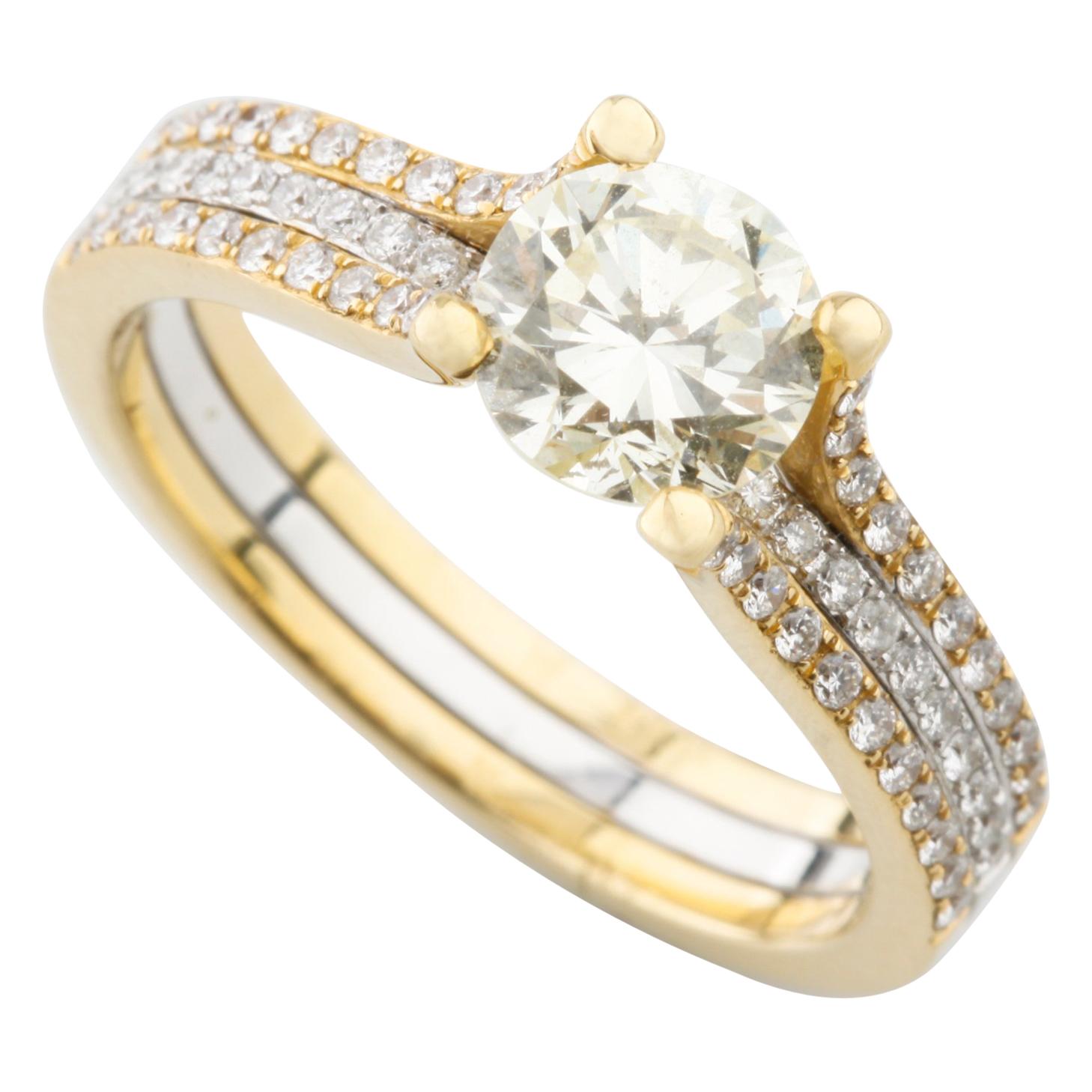Bague de fiançailles solitaire en or bicolore 18 carats avec diamants ronds de 1,35 carat
