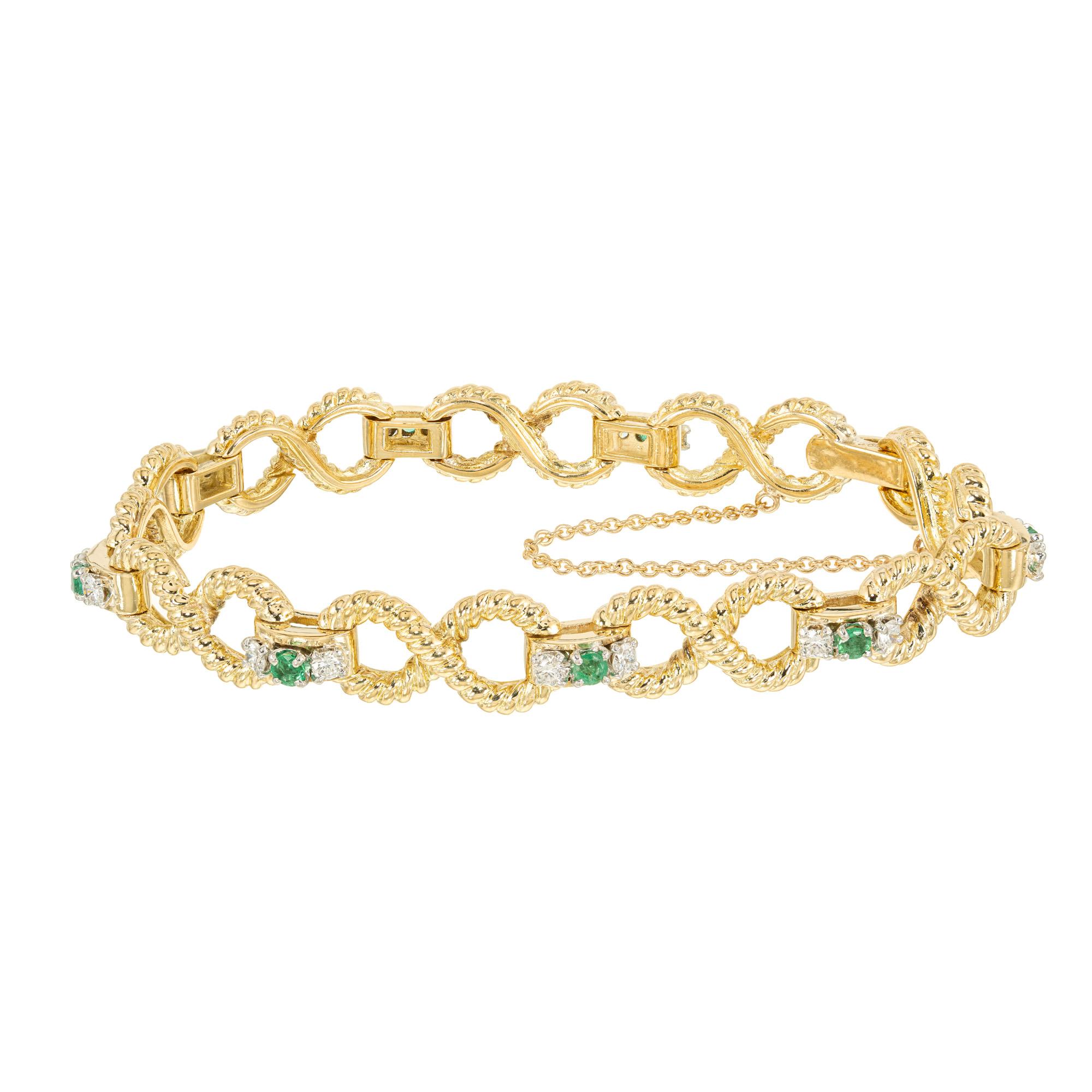 Taille émeraude Bracelet à maillons Infinity en or avec émeraudes rondes et diamants ronds de 1,35 carat en vente