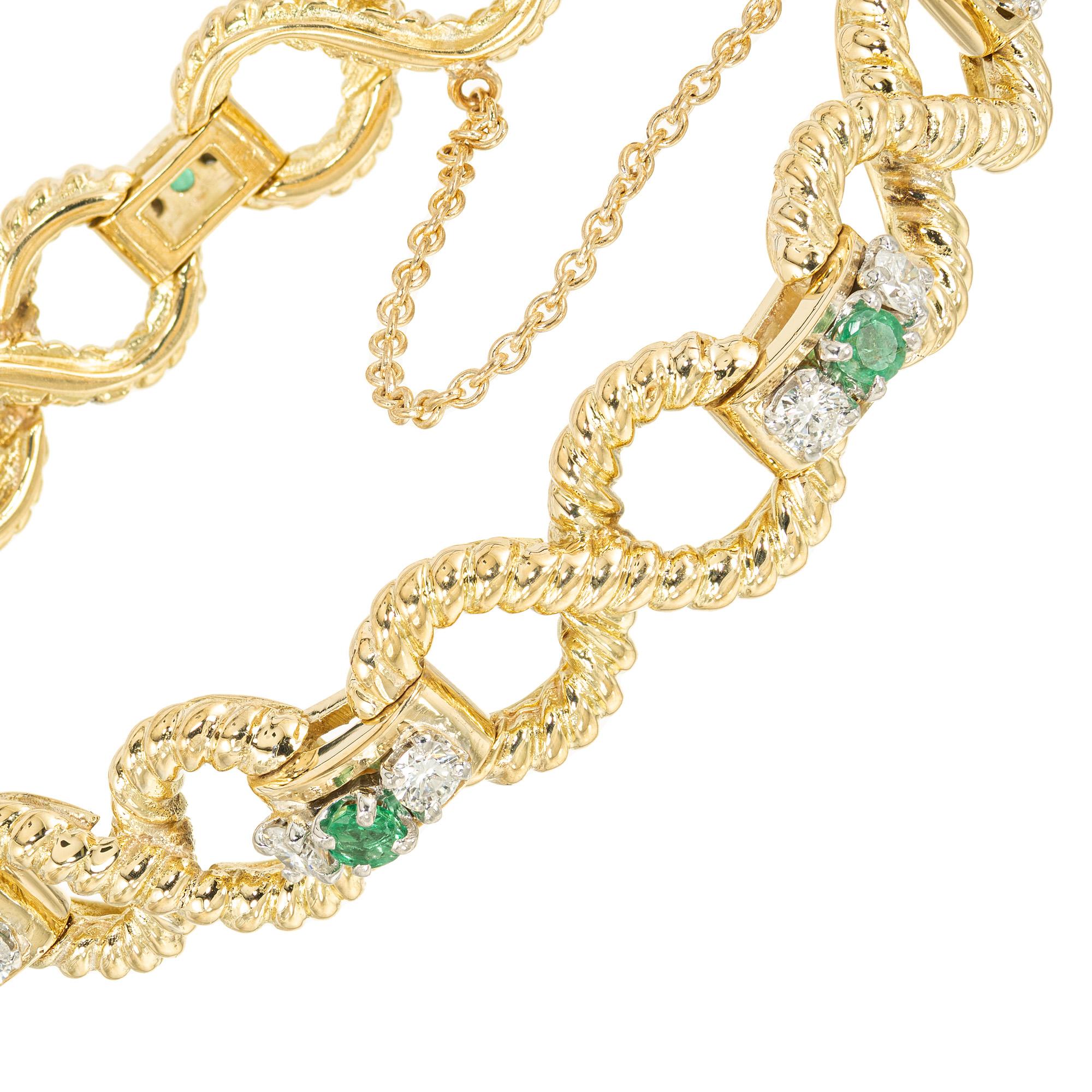 Bracelet à maillons Infinity en or avec émeraudes rondes et diamants ronds de 1,35 carat Pour femmes en vente