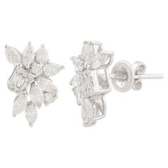 1,35 Karat runder birnenförmiger Marquise Baguette-Diamant-Ohrringe aus 10 Karat Weißgold