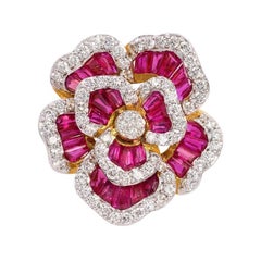 13.5 Carat Ruby 4.25 Carat Diamond Illusion Ring