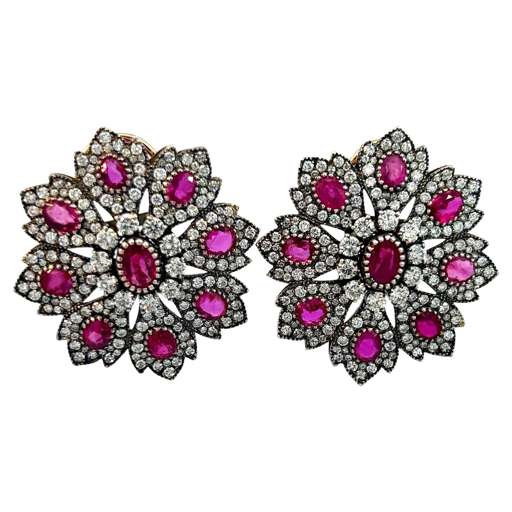 13.5 Carat Ruby and 8.3 Carat Diamond 18K Gold Earring