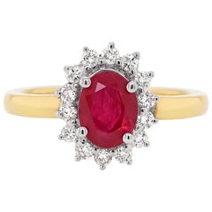 1.35 Carat Ruby and Diamond 18 Carat Gold Cluster Engagement Ring