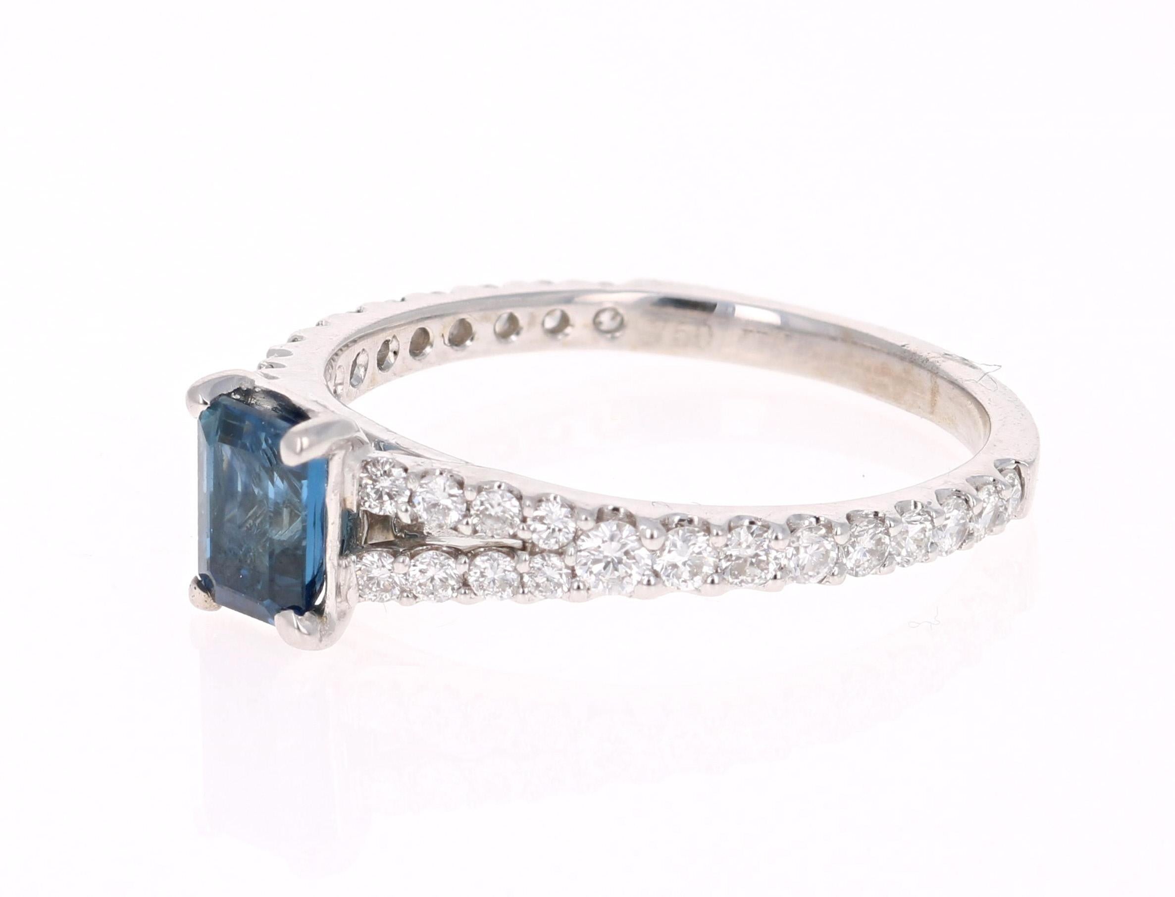 Modern 1.35 Carat Sapphire Diamond 14 Karat White Gold Ring