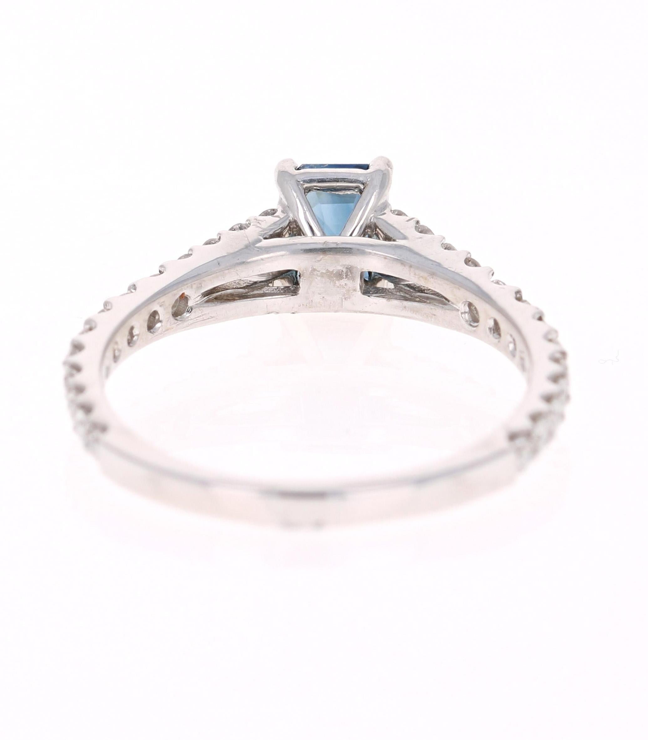 Emerald Cut 1.35 Carat Sapphire Diamond 14 Karat White Gold Ring