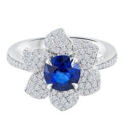 Roman Malakov 1,35 Karat runder blauer Saphir und Diamanten Blume Mode-Ring