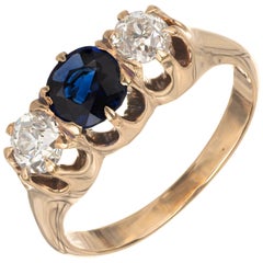 1.35 Carat Sapphire Diamond Three-Stone Yellow Gold Engagement Ring