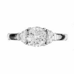 1.35 Karat Saphir Weißgold Diamant Drei-Stein Art Deco Verlobungsring