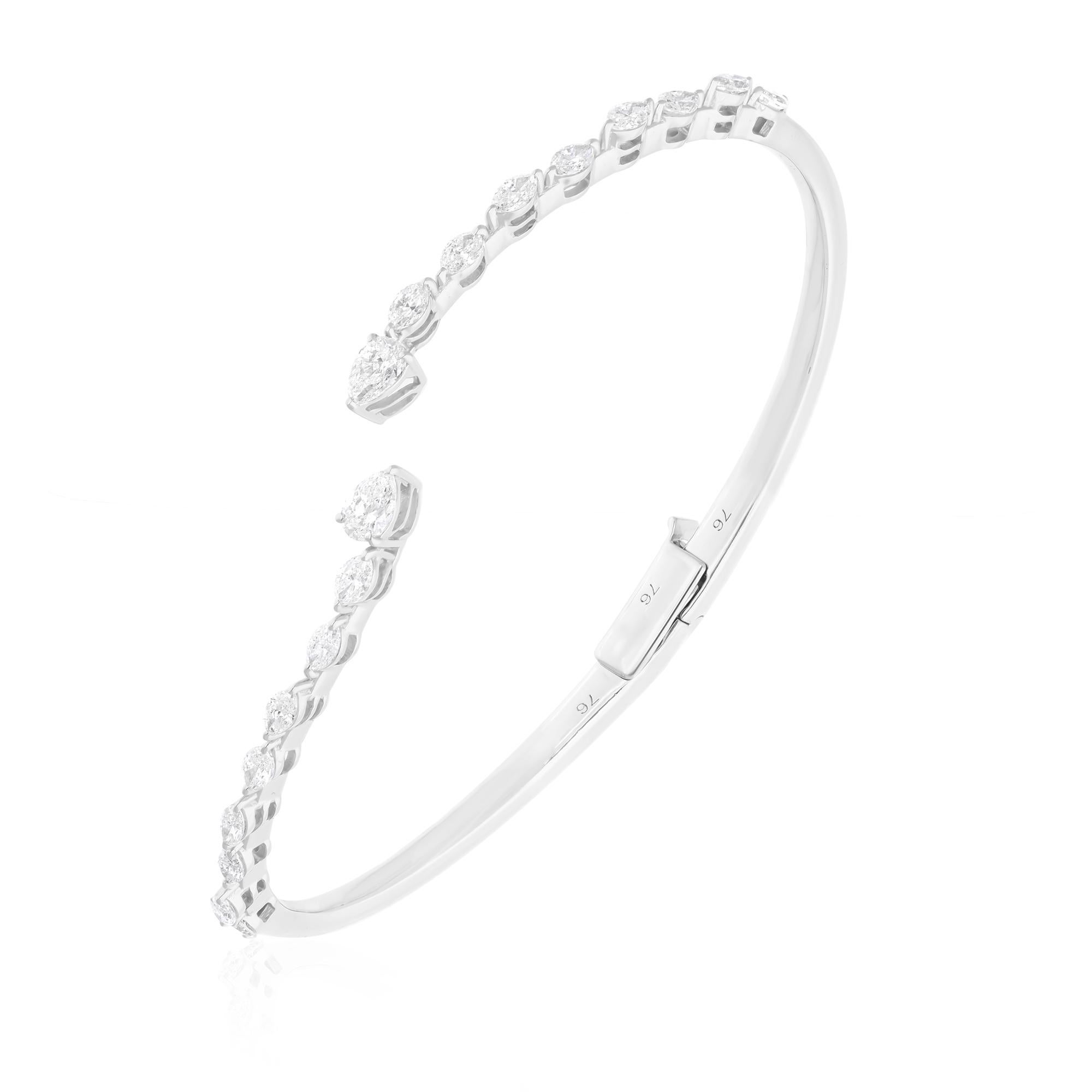 Moderno 1,35 Carati SI Chiarezza HI Colore Diamante Bracciale Bangle Oro Bianco 14 Karati in vendita